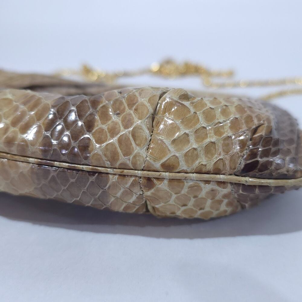 Judith Leiber Python Snakeskin Clutch Gold Frame Chain Strap VTG - Picture 3 of 13